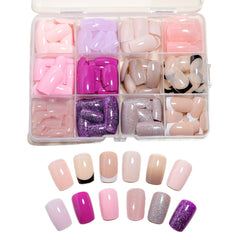 12-Pack Glossy Glitter Press-On Nails – 288 pcs Full Cover Square Acrylic Fake Nails in 12 Colors