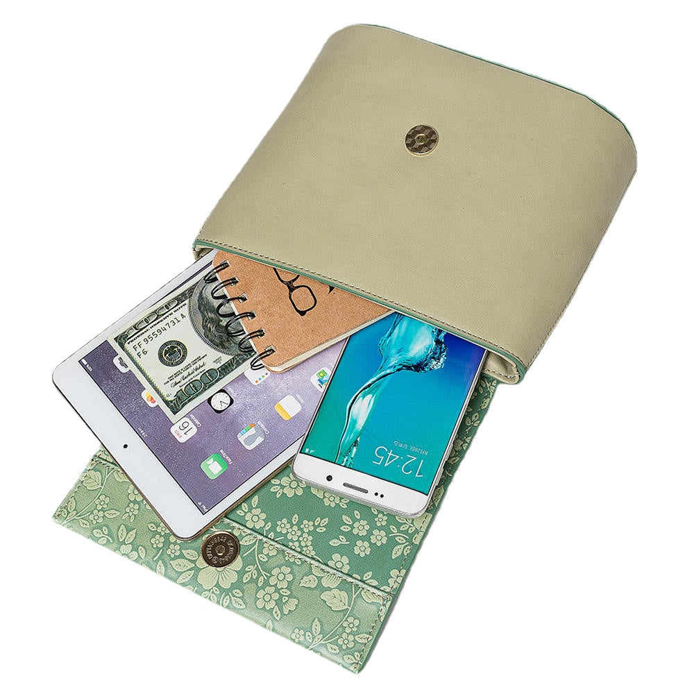 Women Vintage Genuine Leather Floral Handbag Crossbody Bag Shoulder