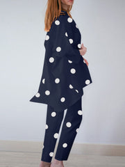 Polka Dot Irregular Hem Elastic Waist Casual Suit