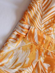 Tropical Plant Print Button Long Sleeve Shirt Dress