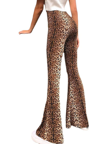 High Waist Casual Micro-elastic Leopard Women's Flare Pants