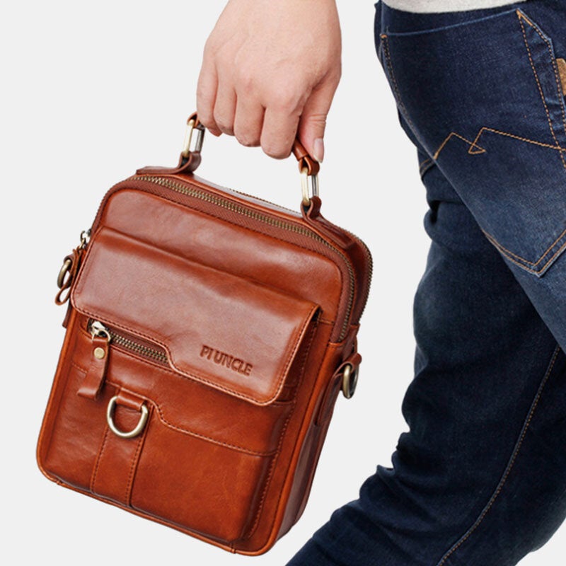 Men Genuine Leather Large Capacity Messenger Bag Crossbody Shoulder Handbag