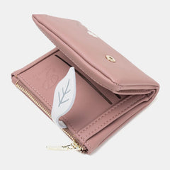 Women PU Leather Floral Printing Casual Mini Easy Carry Money Clip Card Holder Wallet