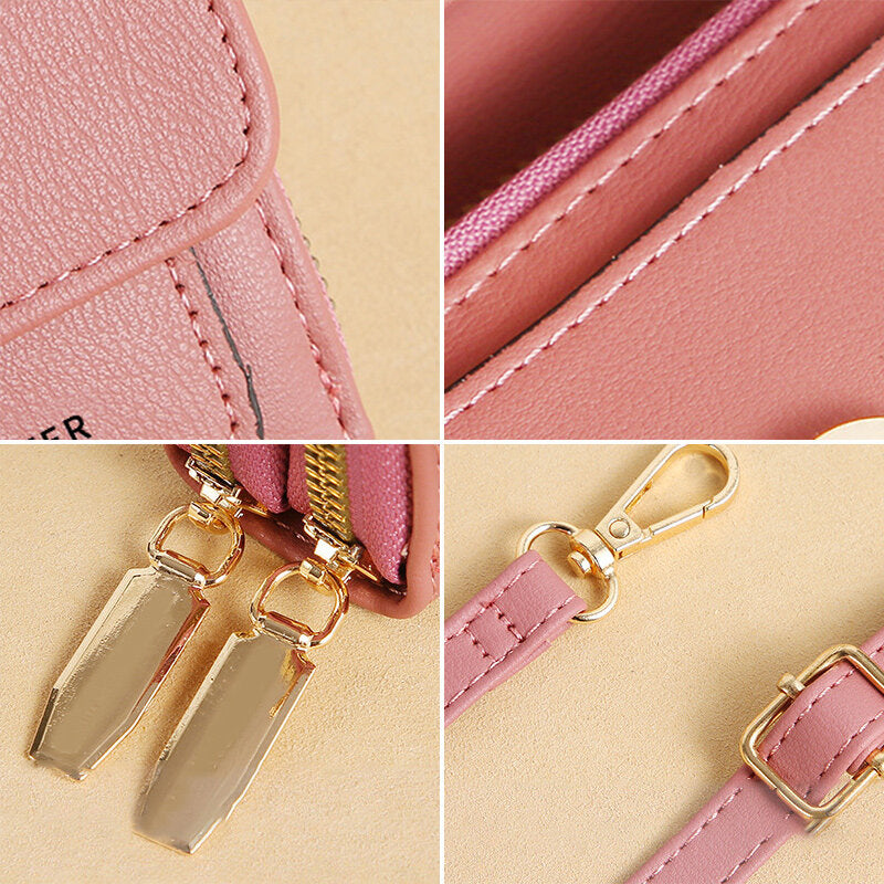 Women Faux Leather Double Layer Multifunction Phone Bag Crossbody Bag