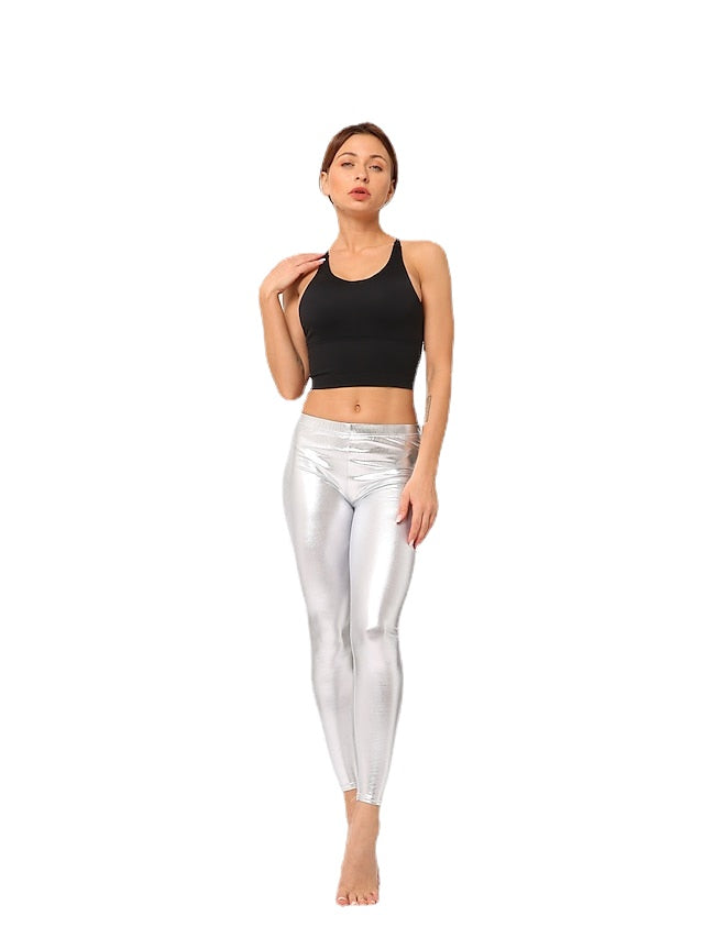 Women's Faux Leather Mid Waist Sporty Causal Vacation High Elasticity Pants