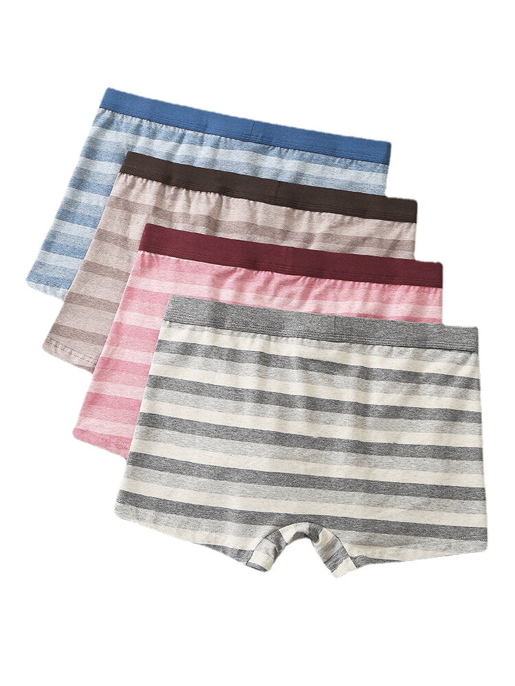 Multipacks Mens Striped Print Boyshorts U Convex Mid Waist Boxer Briefs