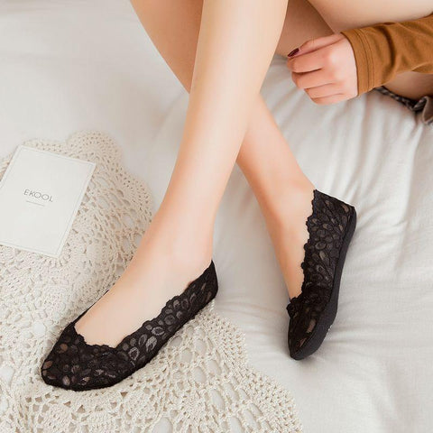 Women Summer Lace No Show Ankle Socks Elastic Breathable No-slip Shallow Low Cut Socks