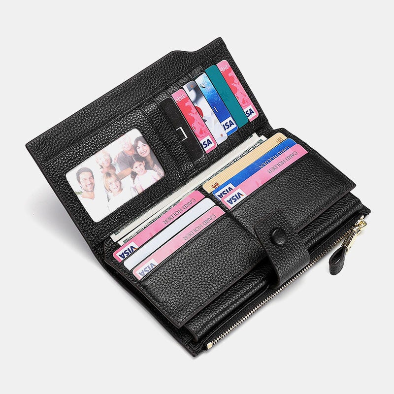 Unisex Genuine Leather RFID Anti-theft Lychee Pattern 5.8 Inch Phone Bag Clutch Purse Multi-slot Card Holder Wallet