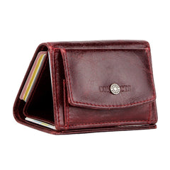 Women Genuine Leather RFID Anti-theft Brush Leather Mini Wallet Multi-function Tri Fold Coin Purse