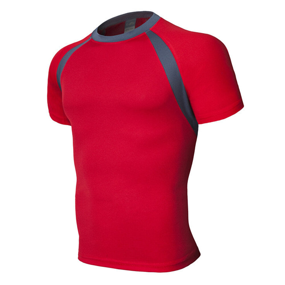 Men's Running Fitness Slim Quick-drying T-shirt Breathable Color Block Short Sleeve Tops