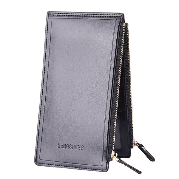 Women Faux Leather Leisure Double Zipper Long Wallet Multi-slots Card Holder Purse