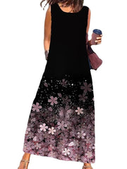 Women's Sleeveless Print Crew Neck Daily Comfort Long Dress