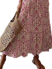 Women's A Line Dress Maxi long Dress Pink Half Sleeve Floral Ethnic Tribe Print Ruched Summer Spring Dress V Neck Stylish Casual Dress Maxi Print Dresses