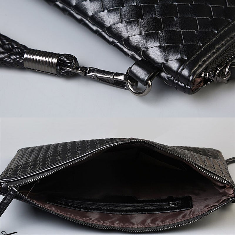 Unisex Faux Leather Woven Pattern Solid Color Business A4 Paper File Bag Envelope Clutch