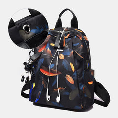 women oxford butterfly feather pattern large capacity headset hole waterproof anti theft backpack