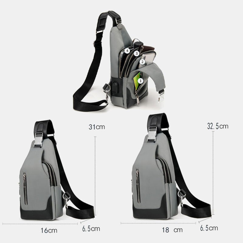 Men Oxford USB Charging Waterproof Casual Outdoor Crossbody Bag Chest Sling