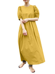 Woman Puff Sleeve Holiday Solid Maxi Dress