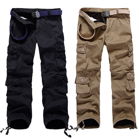 Men Thick Outdoor Multi Pockets Polar Fleece Lined Cotton Cargo Pants