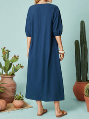 Casual Solid Color V-Neck Half Sleeve Maxi Dress