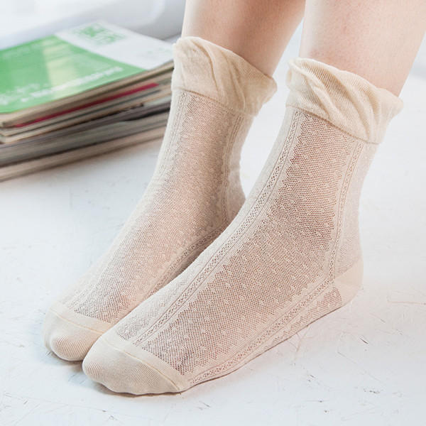 Women Cotton Ultra Thin Silk Elastic Mesh Socks Summer Solid Color Breathable Ankle Socks