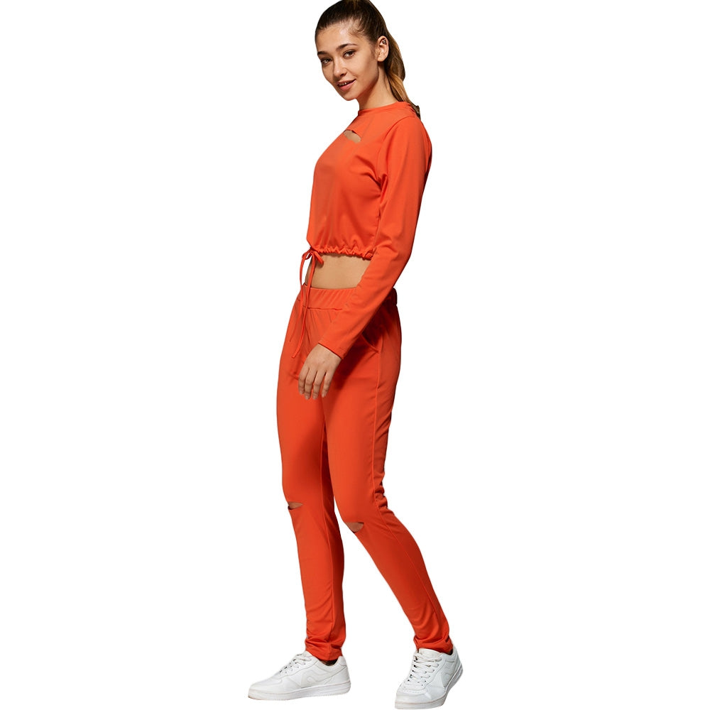 Cropped Sweatshirt And High Waisted Ripped Pants - Sheseelady