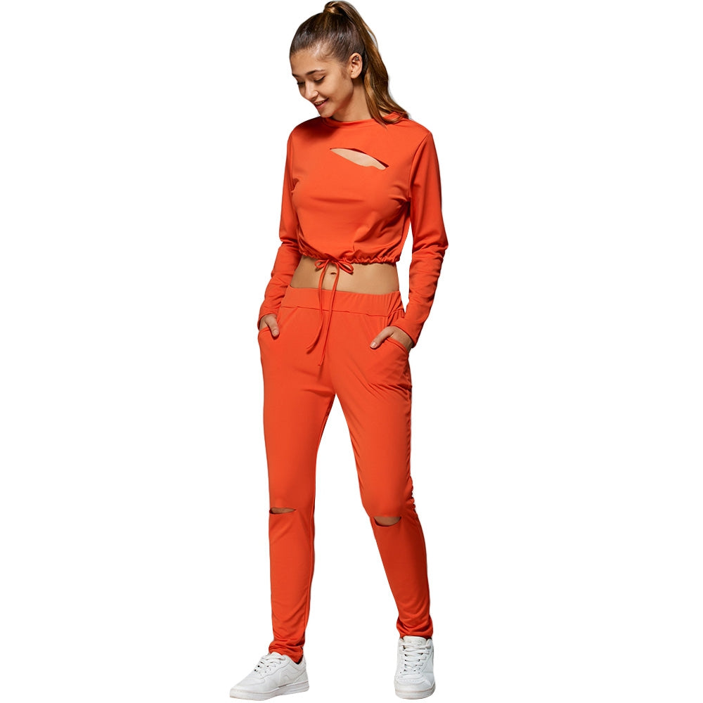 Cropped Sweatshirt And High Waisted Ripped Pants - Sheseelady