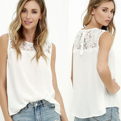 Office Floral Lace Chiffon Blouse Shirt Sleeveless Top Blouses