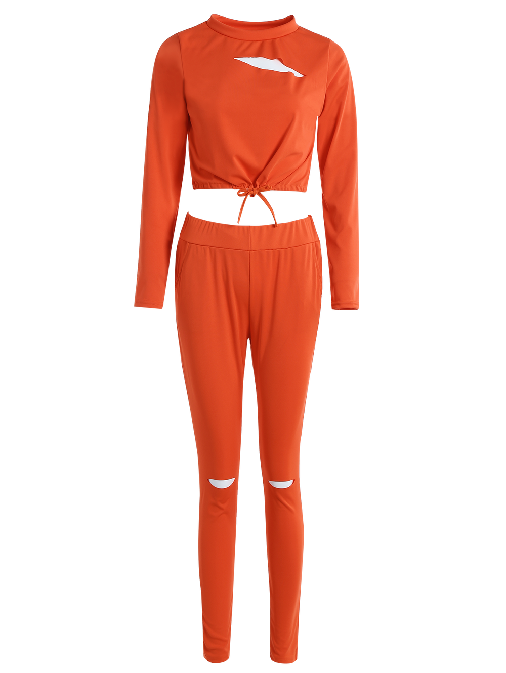 Cropped Sweatshirt And High Waisted Ripped Pants - Sheseelady