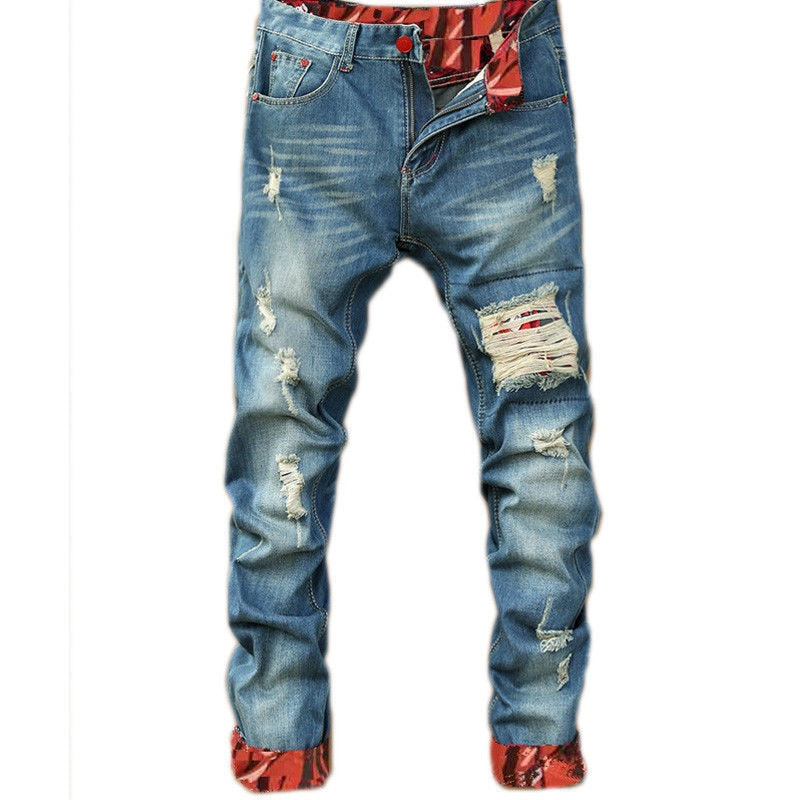 Autumn New Retro Hole Jeans Cotton Denim Trouseplus Size - Sheseelady
