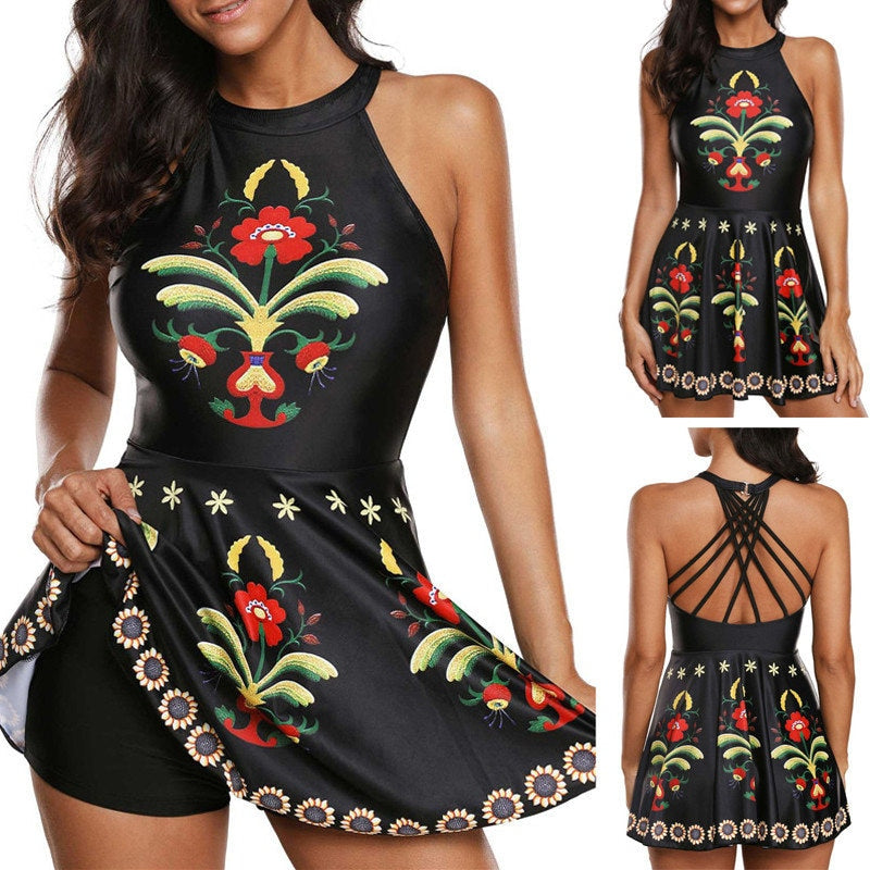 Casual Stylish Women's Print Halter Tankini S--5XL