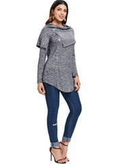 Long Sleeve Marled Button Capelet T-shirt