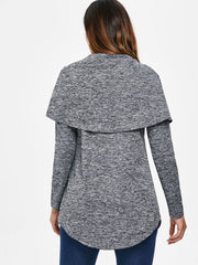 Long Sleeve Marled Button Capelet T-shirt