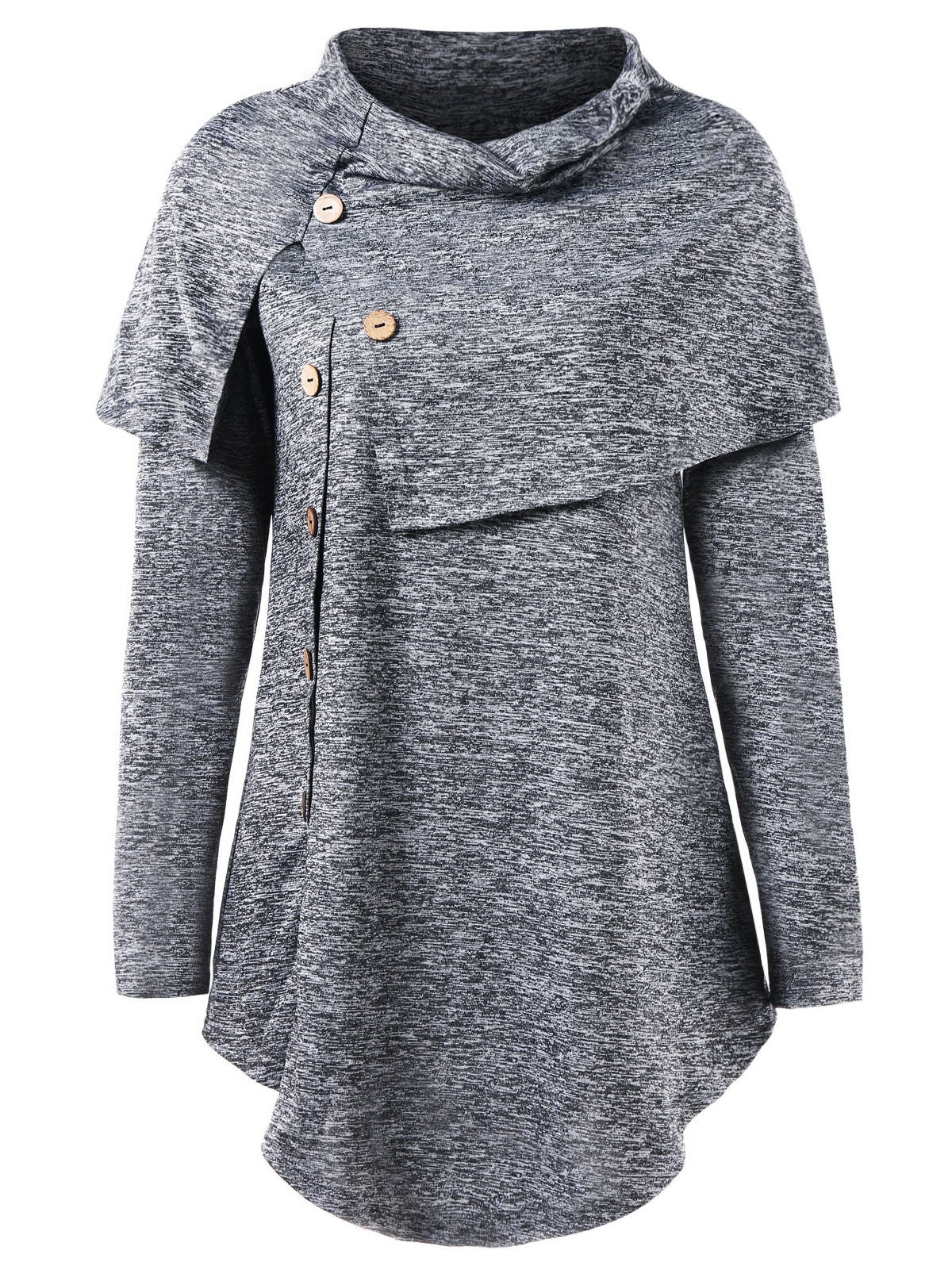 Long Sleeve Marled Button Capelet T-shirt