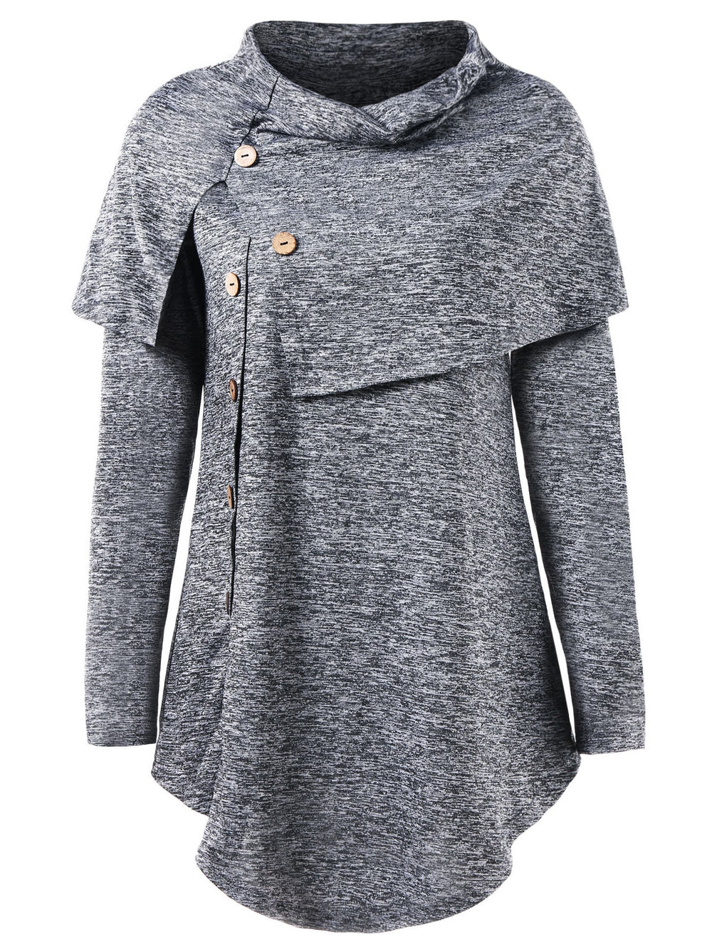 Long Sleeve Marled Button Capelet T-shirt