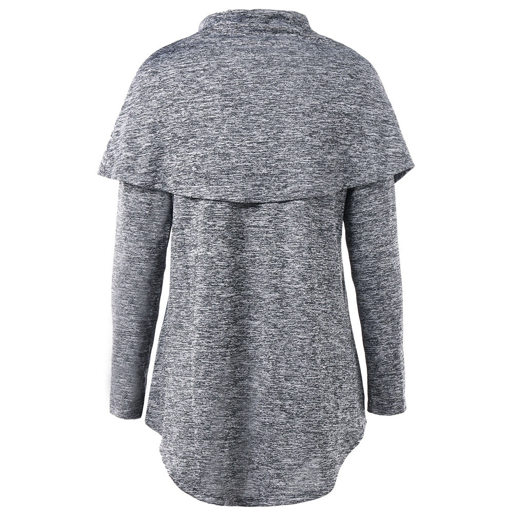 Long Sleeve Marled Button Capelet T-shirt