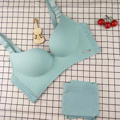 High End Brand Romantic Temptation Bra Set Women Striped Underwear Push Up Seamless Lingerie Female Sets 90C