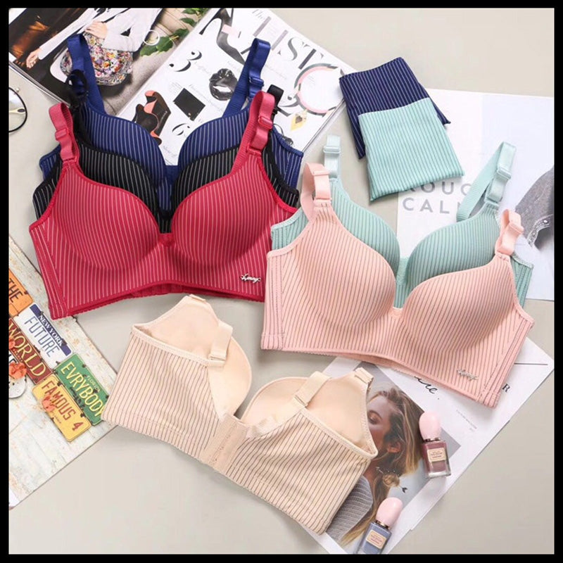 High End Brand Romantic Temptation Bra Set Women Striped Underwear Push Up Seamless Lingerie Female Sets 90C