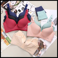 High End Brand Romantic Temptation Bra Set Women Striped Underwear Push Up Seamless Lingerie Female Sets 90C