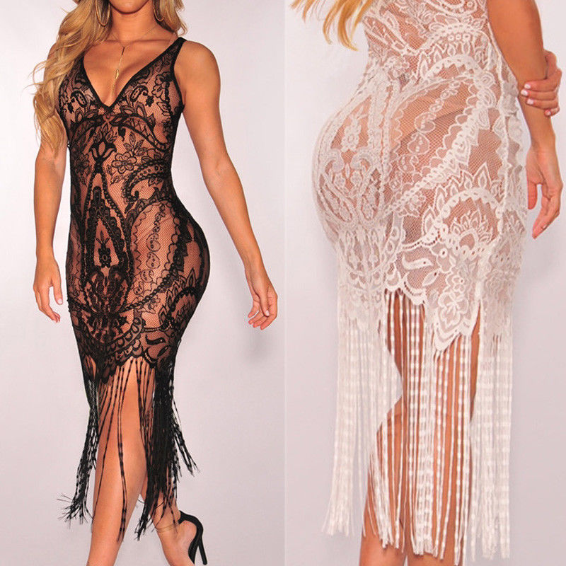 Bandage Bodycon Hollow Out Lace Crochet Cover Up - Sheseelady