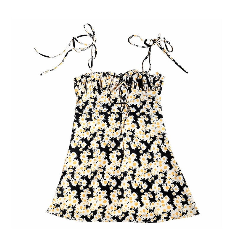 Elegant Yellow Floral Tunic Cami Vintage Dress - Sheseelady