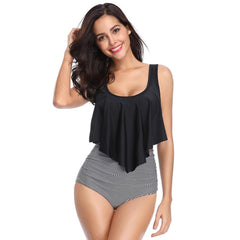 Stylish Elegant Women's High Waist Ruched Swimwear Plus Size