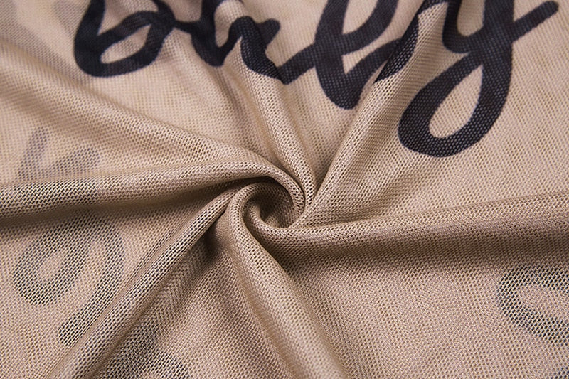 Sexy Ladies' Long Sleeve Transparent Mesh Bodysuits With Letter Print