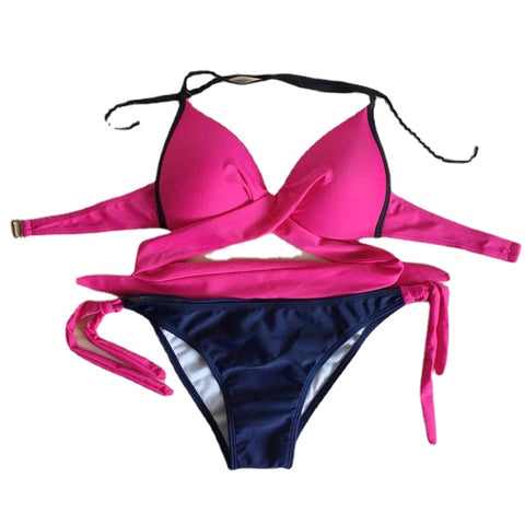 Hot Solid Color Push-Up Padded Two-Piece Swimsuit For Female