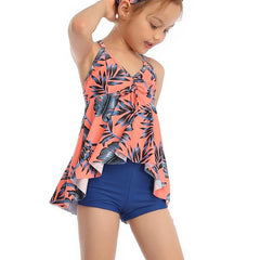 Stylish Girls' Sleeveless Floral Print Swimsuit Two Pieces