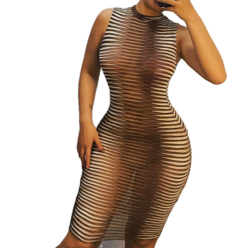 Retro Sexy Ladies' High Neck Patchwork Stripe Print Beach Wear