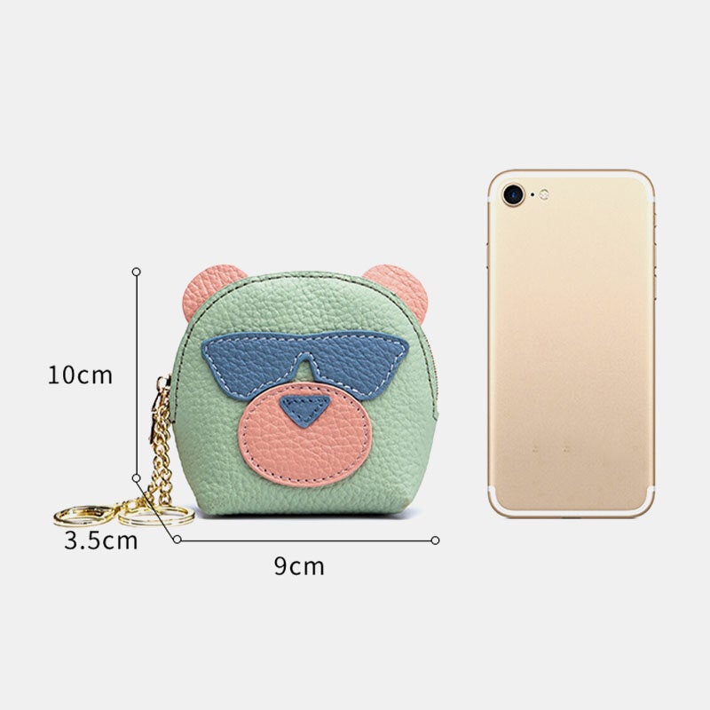 Women Genuine Leather Cute Bear Creative Mini Coin Bag Small Wallet For Card