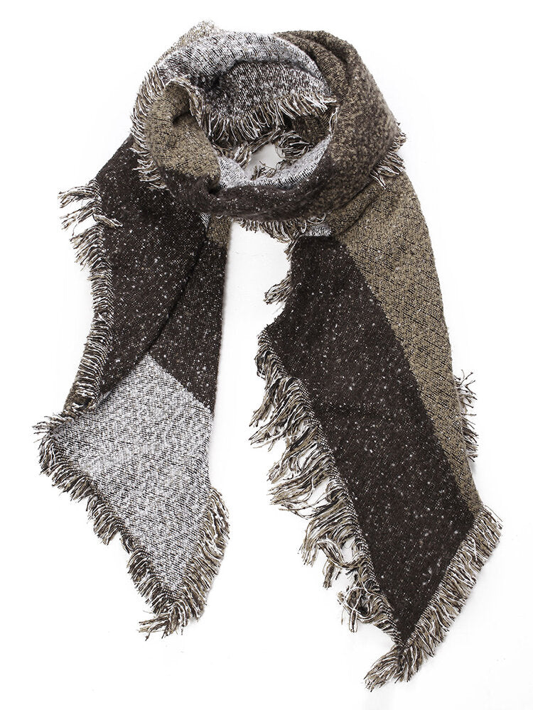 Casual Asymmetrical Women Contrast Colors Plaid Tassel Shawls Wraps