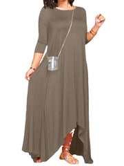 Women Casual Calf Length Side Pocket Irregular Hem Midi Dresses