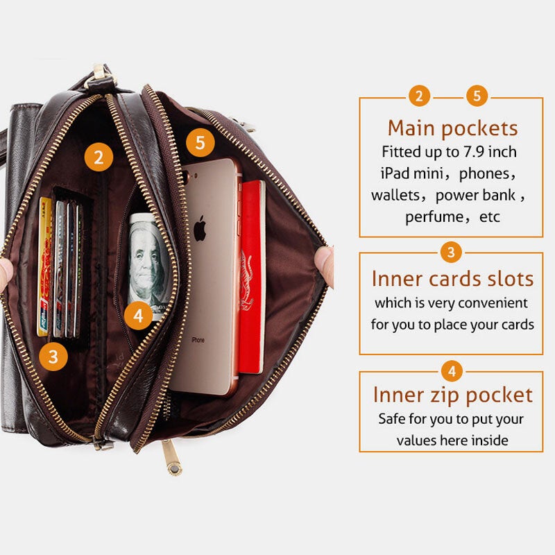 Men Multifunction Long Multi-card Slot Wallet Retro Large Capacity First Layer Cowhide 6.5 Inch Phone Bag Clutch Bags