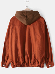 Mens Contrast Faux Twinset Cotton Cargo Style Drawstring Hooded Jacket